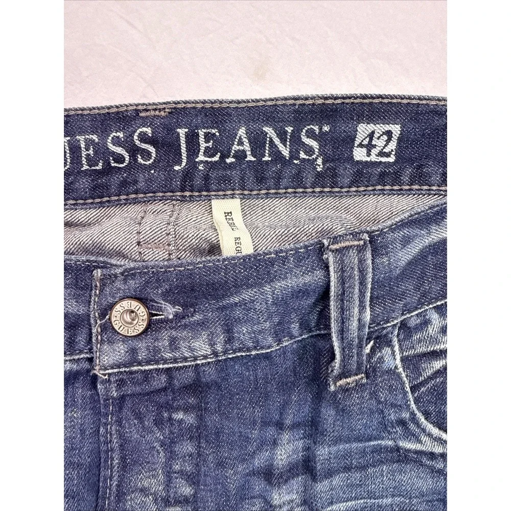 Guess Jeans Rebel  Straight Men 42 Y2K DARK Wash HEAVY WHISKERING